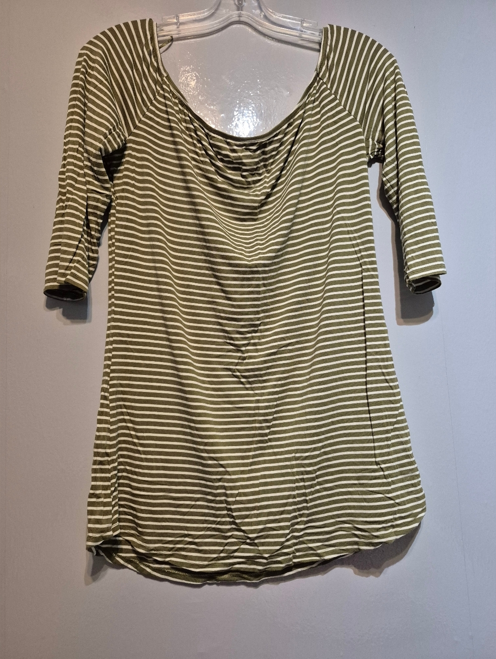 Olive & White Striped Scoop Neck Tunic Top - Unbranded